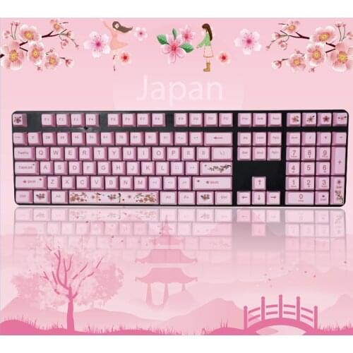 108-key Girly Cherry Blossom Keycaps PBT Sublimation OEM Highly Mechanical Keyboard Keycaps Switch for GANSS/G104/C87/F108 Keys