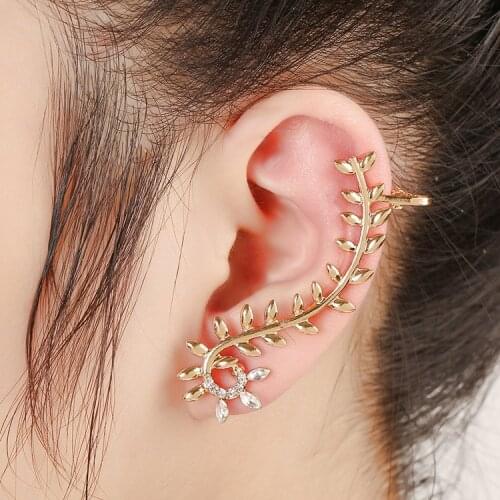 Leaf earring New Creative S Shaped Ear Cuff Inlaid Crystal Flower Earcuffs Hot Sell Leaves Jewelry Women Unique Clip Earrings