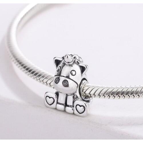 Fashion Jewelry 925 Sterling Silver Bangle Animal Charm Buffalo Horn Pendant Beads Bracelet DIY Jewelry Making For Pandora