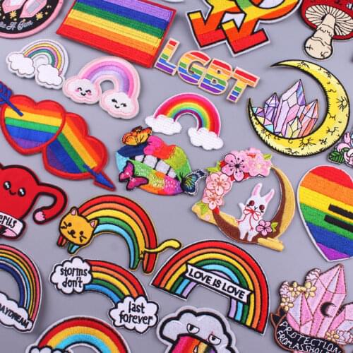 Cartoon Patches For Clothing Love Is Love Embroidered Patch Gay Rainbow Stripe Patch Iron On Patches On Clothes Applique Jacket
