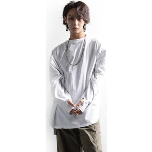 Spring and summer mens T-shirt, pullover, casual one-piece gloves, long sleeve T-shirt, extra loose Size Top