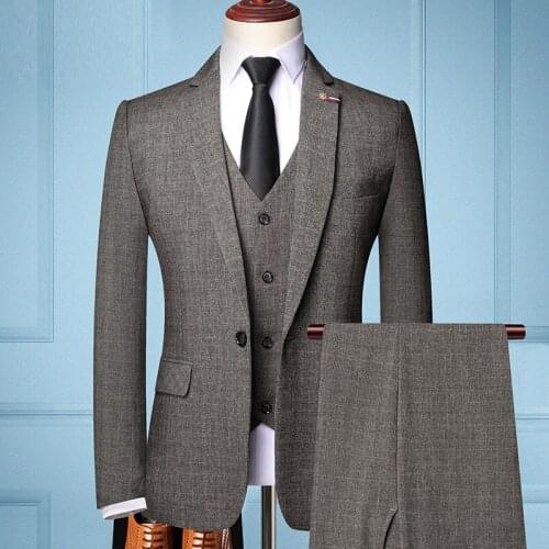 2021 Mens Fine Plaid Suit Autumn Slim Fit Business Professional Formal Wear Suit Three Pieces