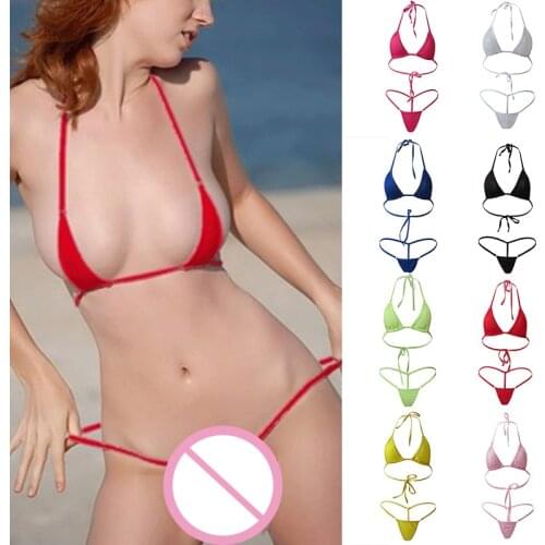 Newly Women Mini Swimsuit Bikini Set Halterneck Bra Micro Thong Beach Swimming Suit DOD886