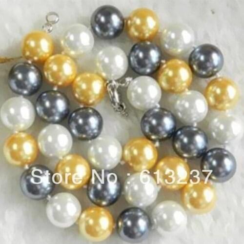 Charms Women Necklace Round Shell Simulated Pearl Gray Yellow White 10mm Beads Strand Necklace Chain Diy Jewelry 18 inch MY5259