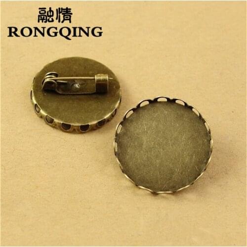 RONGQING DIY Brooch Base 30mm Round Accessories 40pcs/lot Copper Trendy Round Cabochon Base