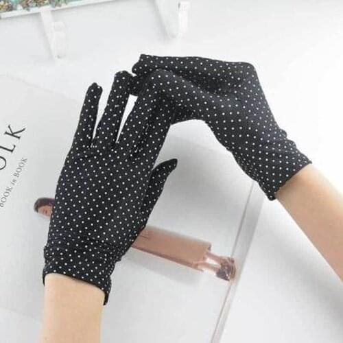Women Dots Short Sexy Driving Full Finger Gloves Spandex Sunscreen Summer Anti-UV Elastic Thin Mittens White Black Dress Gloves