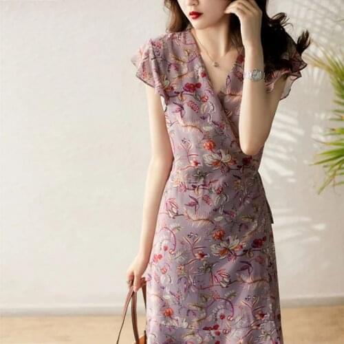 Womens surplus order, foreign order clearance purple waist dress party dresses women evening 2020 V-Neck Summer