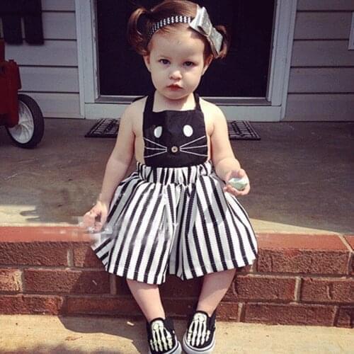 Newborn Baby Girl Dresses black white stripe beach dress cartoon cat design toddler girls dress summer vestido infantil 2-6y