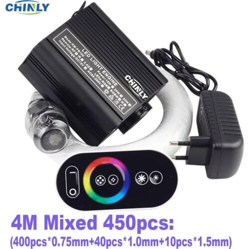 16W RGB Touch Remote Fiber Optic Light 4Meter Optical Fiber Mixed 450pcs Stars Lights Decorative Playroom ,Showroom,Car Ceiling