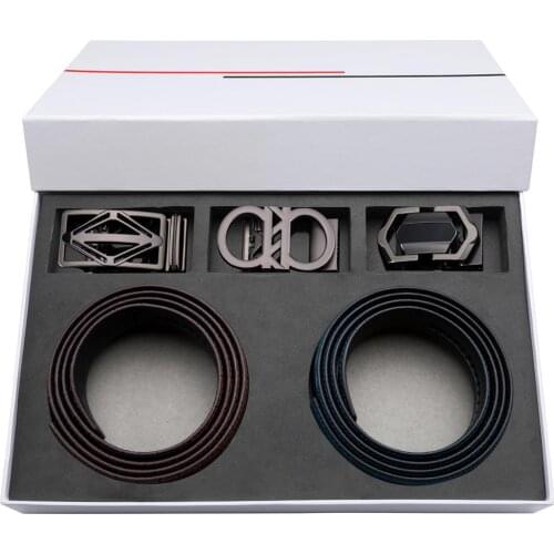 Genuine Leather Luxury Belt Mens Fashion Belts Barry.Wang Blue And Brown Belts With 3PCS Metal Automatic Buckle For Male HZ-0019