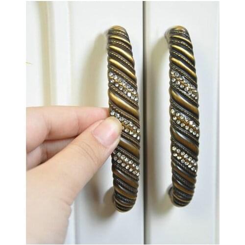 Drawer Pull Handle Antique Brass Crystal Glass Dresser Pull Handle bronze Kitchen Cabinet Pull Decorative Knob vintage 96mm