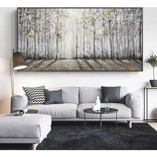 Modern Abstract Frameless Home Decoration Handmade Oil Painting Sunlight penetration Woods Wall Art Gift for hotel lobby