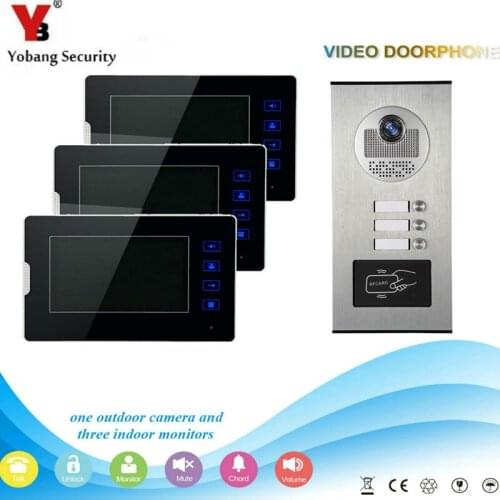 Yobang Security 7" Video Door Phone Home Doorbell Intercom System RFID Access Door Camera For 3 Unit Apartment Video Intercom