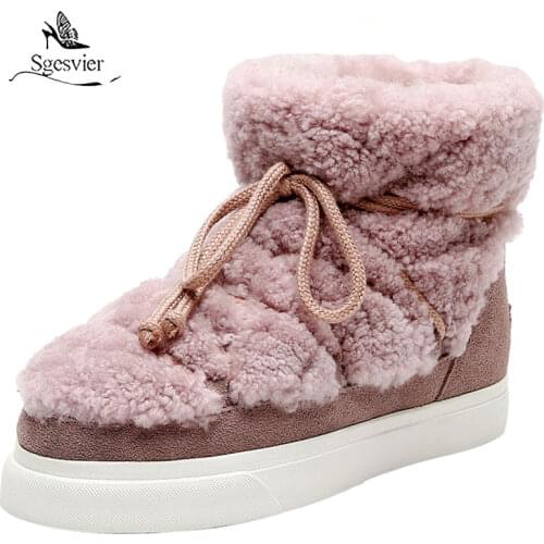 Sgesvier Sweet Women Wool Cow Suede Ankle Boots Female Big Size Snow Boots Dancing Casual Shoes Woman Newest Flats Platform Boot