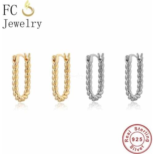 925 Sterling Silver Gold Plate Rope Square Frame Piercing One Ear Hoop Earring For Women Pendientes Party Club Brincos 2021 New