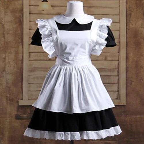 Haute couture Gothic Lolita Waist Apron Dress Maid Suits Cotton Japanese Cosplay Costumes White Patchwork Roll Sleeves Short