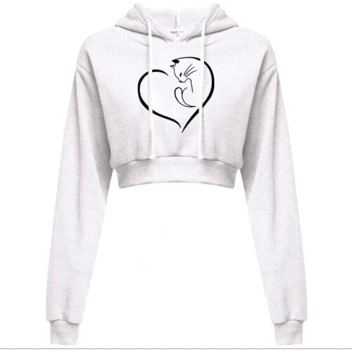 Summer Womens Long Sleeve Top Solid Color Pullover Ladies Cat Printed Crop Top Sweatshirt Tee Tops Outdoor Short T-Shirt