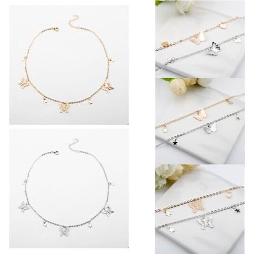 Womens Chain Choker Necklace Star Butterfly Pendants Necklaces Fashion Jewelry Clavicle Collares Femme Bijoux