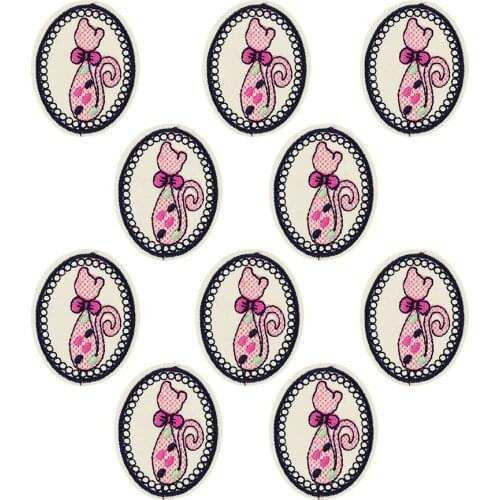 10PCS Ellipse Clothing Patches Cute Cat Embroidery Badge Applique Patch Iron on Clothes Jacket Sewing Embroidered Accessories