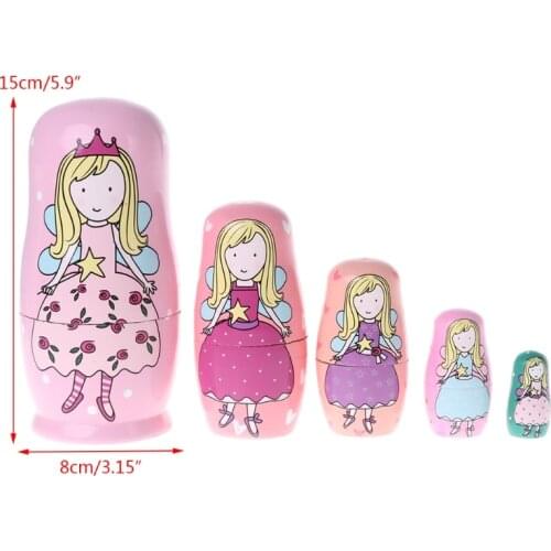 5PCS Angel Princess Russian Nesting Dolls Wooden Matryoshka Dolls Kids Toy Gift