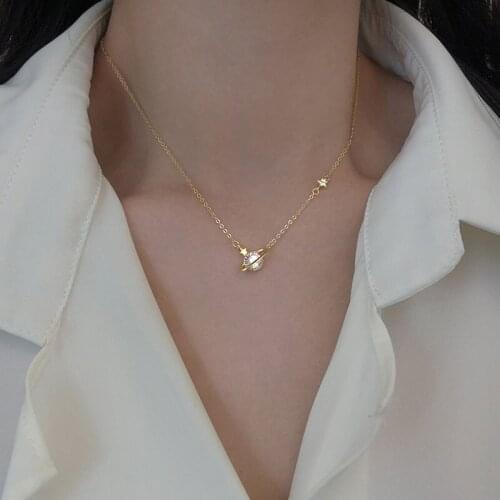 Shiny Cubic Zirconia Inlaid Planet Necklace, Exquisite Clavicle Chain, Fashionable Necklace For Womens Banquet Jewelry