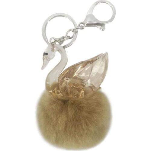 Party Favors Keyring Pompom Keychain Charm Ball Swan Real Rabbit Fur 6cm Ball Genuine Soft Fluffy Purse Pendants XMAS Gifts
