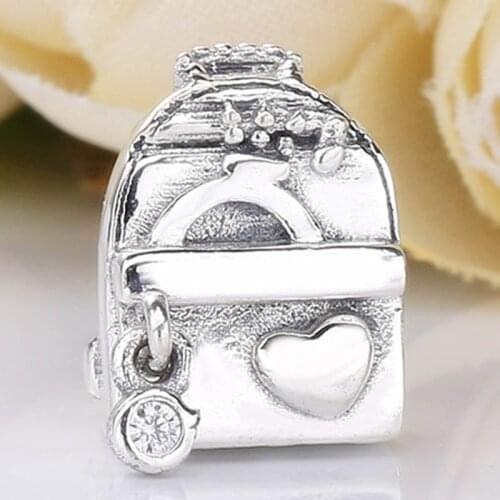 Original Adventure Bag Beads With The Logo And A Heart Beads Fit 925 Sterling Silver Charm Bracelet Bangle Diy Jewelry