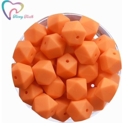 10 PCS Bright Orange 14-17 MM Hexagon Silicone Beads Baby Teether Eco-friendly BPA Free Baby Teething Pacifier Chain Hex Beads