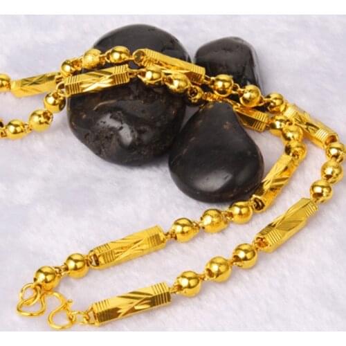 Hexagonal Round Beads Chain 18K Gold Mens Solid Necklace Fashion Accessories Gift
