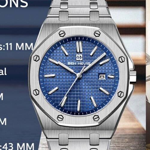 BEN NEVIS Mens Watch Luxury Business Stainless Steel Band Quartz Watches Calendar Fashion Man Clock WristWatch Relogio Masculino