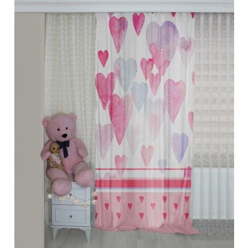 Heart Patterned Background Curtain velvet curtain kids room drape Pink Cloud Stars