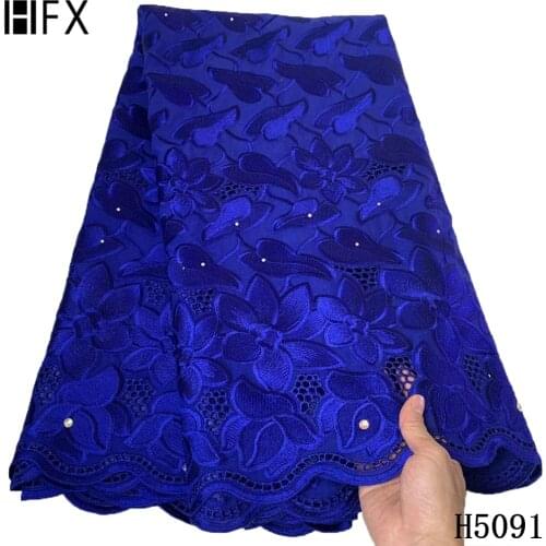 HFX Royal Blue Swiss Voile African Lace High Quality Swiss Voile Lace in Switzerland Embroidered Lace Brode Cotton For Sewing