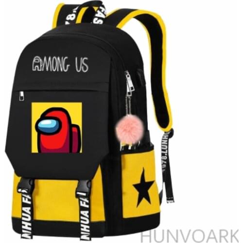 Anime Game AMONG US Chain Backpack For Women Men USB Charge Canvas Student Mochilas For Teenagers Boys Girls School Bags