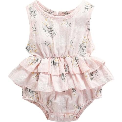 Baby Girls Summer Bodysuit, Cute Sleeveless Floral Print Ruffle Romper Tutu Dress
