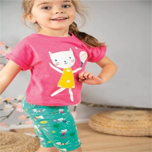 Jumping Meters Summer Animals Applique Childrens Clothes Fashion Girls T shirts Fuchsia Hot Selling Toddler Tees Tops