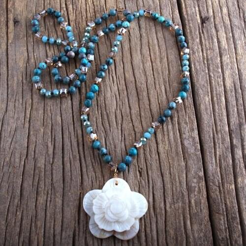 MD New Designer Boho Beaded Necklace Natural Stone Bohemai Beads Knotted Shell Rose Flower Necklaces For Women Gift Dropship
