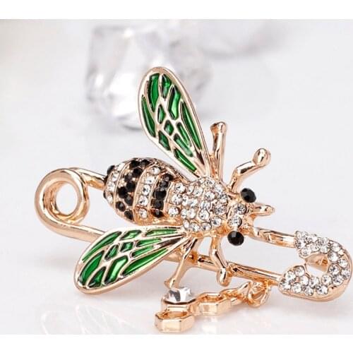 Cute Honeybee Brooches Animal Shapes Crystal Red Green Bee Brooch Pins Badges For Female Clothes Suit Coat Collar Brooches