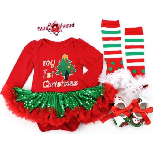New Baby Girl Clothing Sets Christmas Costumes 2022 Infant Clothes Rompers Tutu Dress Bebes Green Bling-Bling New Year 4pcs Sets