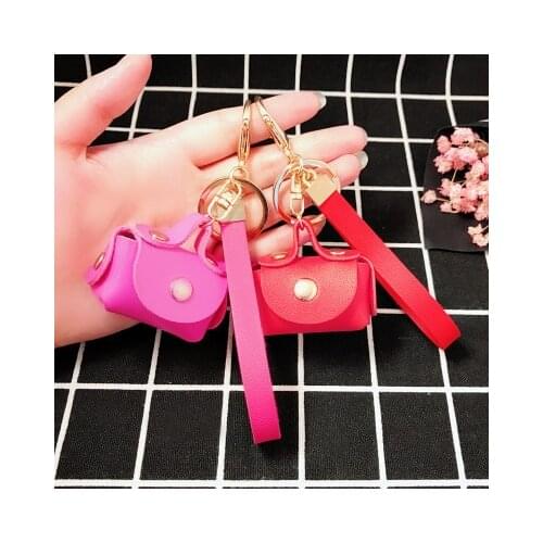 Novelty Mini Leather Handbags Keychain For Women Cute Girls Tiny Bags Charm Keychain On Bag Car Trinket Jewelry Party Gift