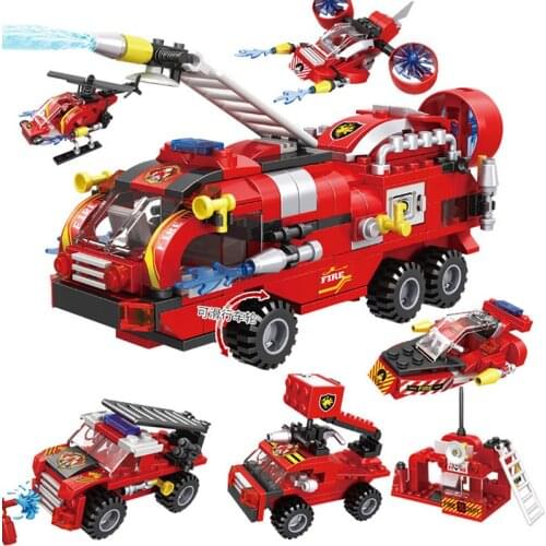 New Toys & Hobbies Fire Engine Boat Helicopter Truck Ship For Building Blocks City Fire Station car