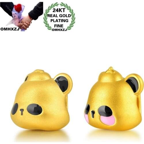 OMHXZJ Wholesale CA375 European Fashion Hot Fine Woman Man Party Birthday Wedding Gift Panda Beads DIY 24KT Gold Pendant Charm