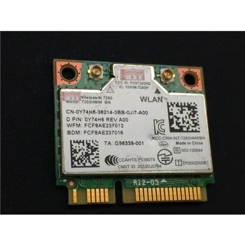 Original FOR Intel Wireless-n 7260 7260hmw Bn Half Mini Pcie Pci-express Wlan Wifi Card CN-0Y74H6 0Y74H6 Y74H6 fully tested