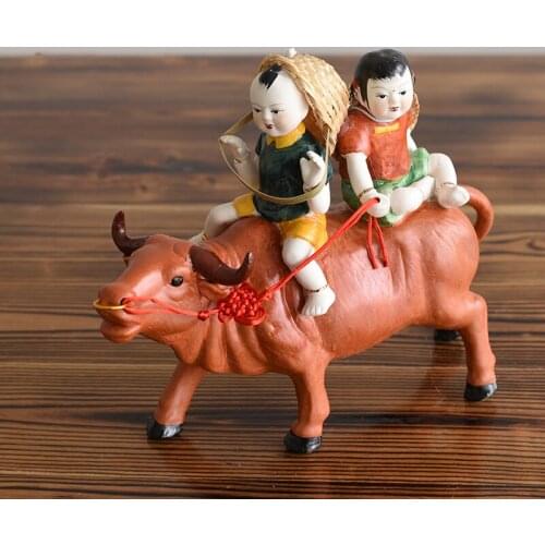 Pastoral Fashion Ceramic Statues cow Home Decoration Ornament Animal child cowherd boy and girl Ornaments