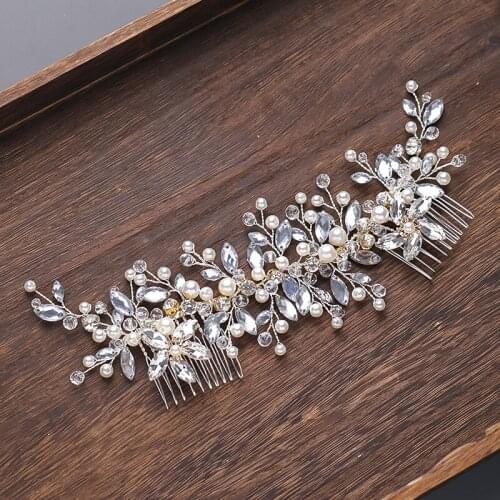 Pearl Rhinestone Comb Headband Wedding Accessories For Women Elegant Bride Tiara Headband Hair Jewelry Bride Headpiece