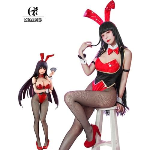 ROLECOS Anime Kakegurui Cosplay Costume Yumeko Jabami Cosplay Costume Sexy Women Jumpsuit Bunny Girl Costume Halloween Leather