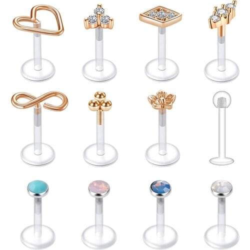 16G Clear Tragus Studs Labret Lip Studs Cartilage Helix Earrings CZ Gem Monroe Lip Ring Earring Stud Piercing Jewelry 6MM 8MM