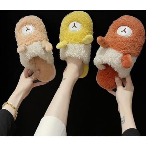 2021 New Fashion Winter Casual Flats Sweet Slippers Plush Shallow Women Designer Warm Fur Home Cotton Shoes Slides Flip Flops