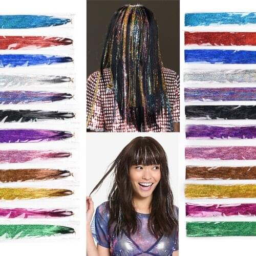 Mixed Metallic Glitter Twinkle Hair Tinsel Hair Extension 150 Strands 100cm Holographic Glitter Colorful Laser Silk Rainbow for