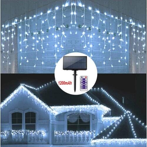 Icicle LED String Light Outdoor Solar Fairy Curtain Light Waterproof For Wedding Party Christmas Garden Light Decora With Remote