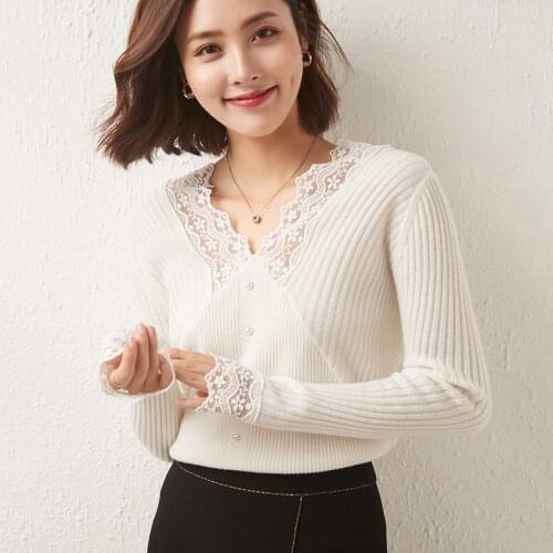 Slim sexy new product womens sweater solid color long-sleeved V-neck pullover cashmere sweater ATTYYWS brand 100% wool sweater